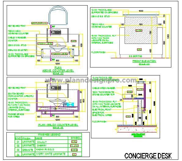 Concierge Welcome Desk CAD Design with Laminate and Stone Finish